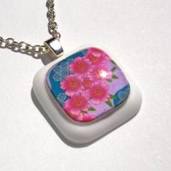 Pink Flowers Chiyogami pendant